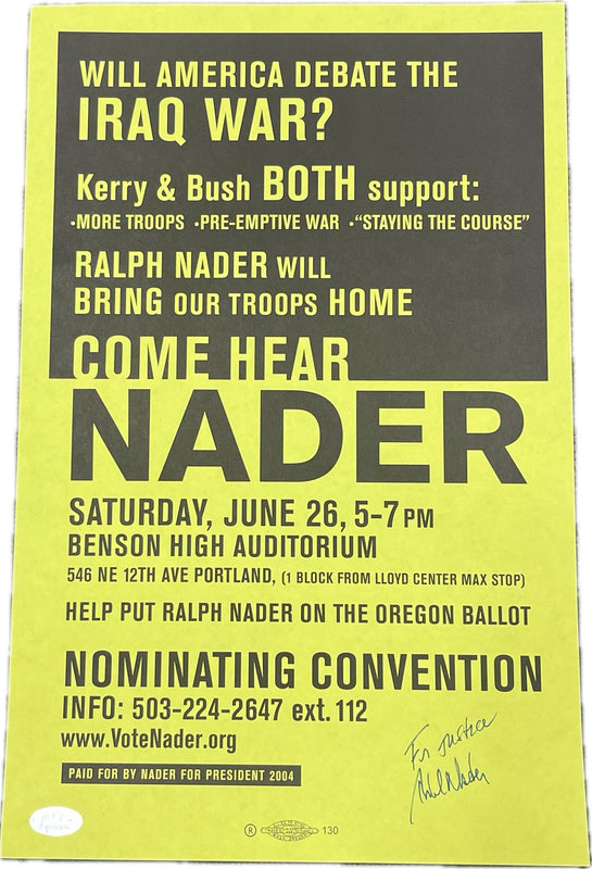 Ralph Nader Signed Poster PSA Autographed Musician