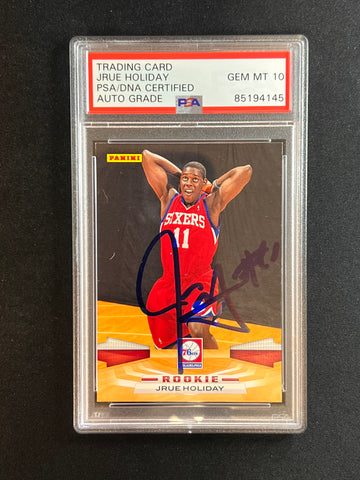 2009-10 Panini #317 Jrue Holiday Signed Card AUTO 10 PSA Slabbed RC 76ers