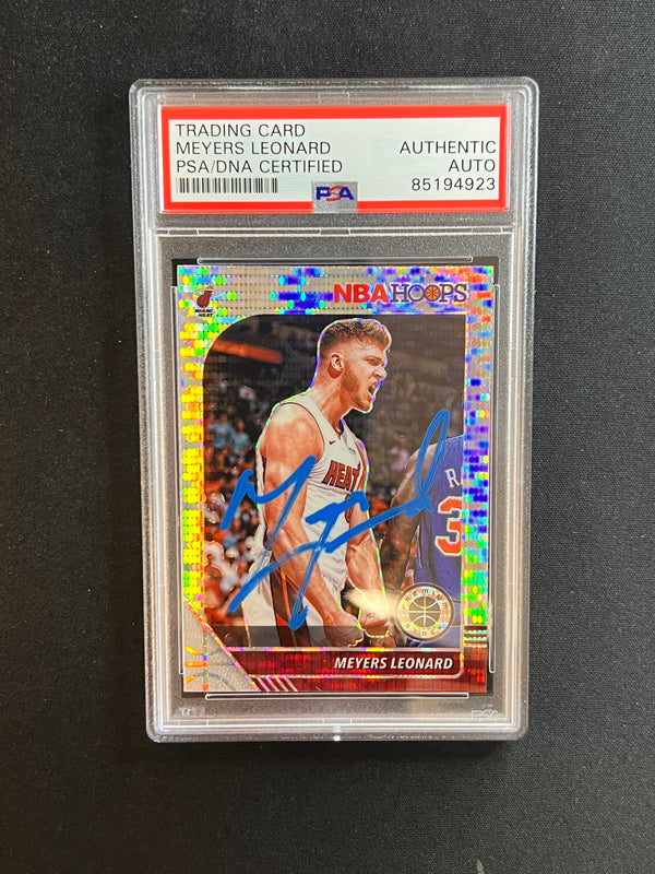 2019-20 Panini Hoops Premium Stock #161 Meyers Leonard Signed Card AUTO PSA Slabbed Heat