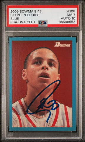 2009 Bowman '48 #106 Stephen Curry Signed Rookie Card PSA 7 AUTO 10 PSA Slabbed Warriors