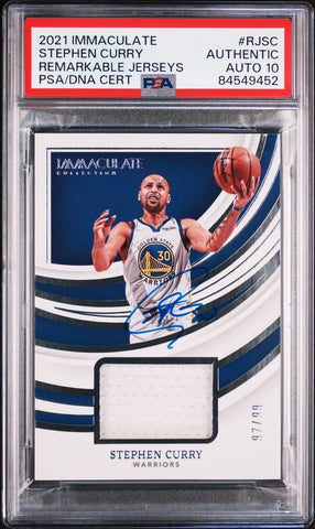 2021 Immaculate #RJSC Remarkable Jerseys Stephen Curry Signed Card AUTO 10 PSA Slabbed Warriors