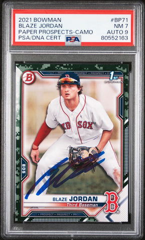 2021 Bowman Paper Prospects Camo #BP71 Blaze Jordan Signed Rookie Card PSA 7 AUTO 9 Red Sox