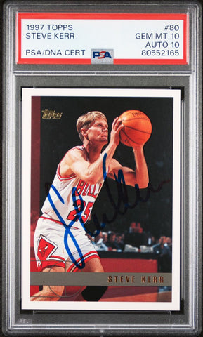 1997 Topps #80 Steve Kerr Signed Card PSA 10 AUTO 10 PSA Slabbed Bulls