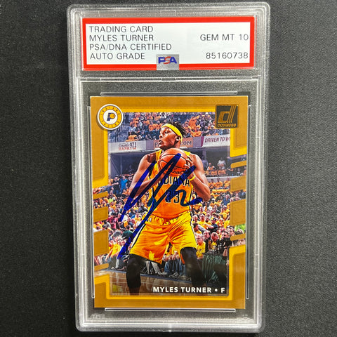 2017-18 Panini Donruss #58 Myles Turner Signed Card AUTO 10 PSA Slabbed Pacers