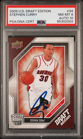 2009 UD Draft Edition #34 Stephen Curry Signed Card PSA 8 AUTO 10 PSA Slabbed Warriors