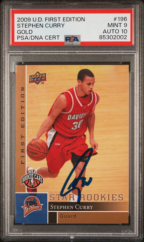 2009 UD First Edition Gold #196 Stephen Curry Signed Card PSA 9 AUTO 10 PSA Slabbed Warriors