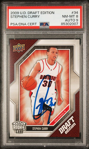 2009 UD Draft Edition #34 Stephen Curry Signed Card PSA 8 AUTO 9 PSA Slabbed Warriors