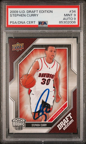 2009 UD Draft Edition #34 Stephen Curry Signed Card PSA 9 AUTO 9 PSA Slabbed Warriors