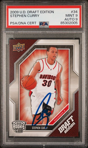 2009 UD Draft Edition #34 Stephen Curry Signed Card PSA 9 AUTO 9 PSA Slabbed Warriors