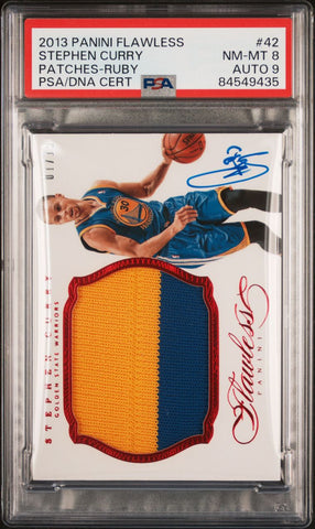 2013 Panini Flawless Patches Ruby #42 Stephen Curry Signed PSA MINT 8 AUTO 9 PSA Slabbed Warriors