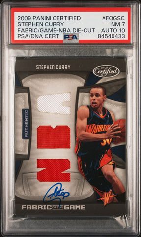 2009-10 Panini Certified Fabric/Game-NBA Die-Cut #FOGSC Stephen Curry Signed PSA NM 7 AUTO 10 PSA Slabbed Warriors