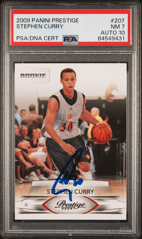 2009 Panini Prestige #207 Stephen Curry Signed PSA NM 7 AUTO 10 PSA Slabbed Warriors