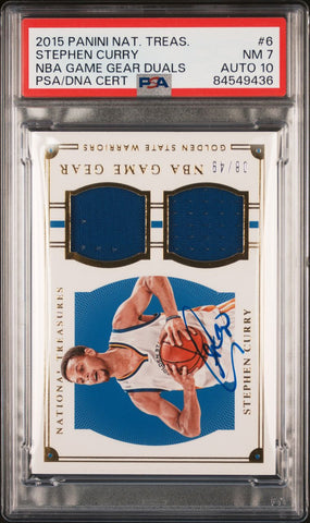 2015 Panini National Treasures NBA Game Gear Duals #6 Stephen Curry Signed PSA NM-MT 7 AUTO 10 PSA Slabbed Warriors