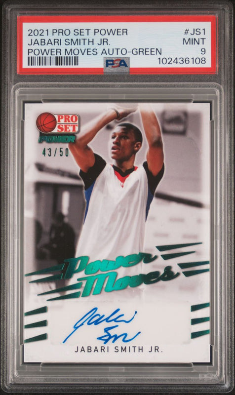 2021 Pro Set Power Moves Auto-Green #JS1 Jabari Smith Jr Signed Card 43/50 PSA MT 9 Slabbed Houston