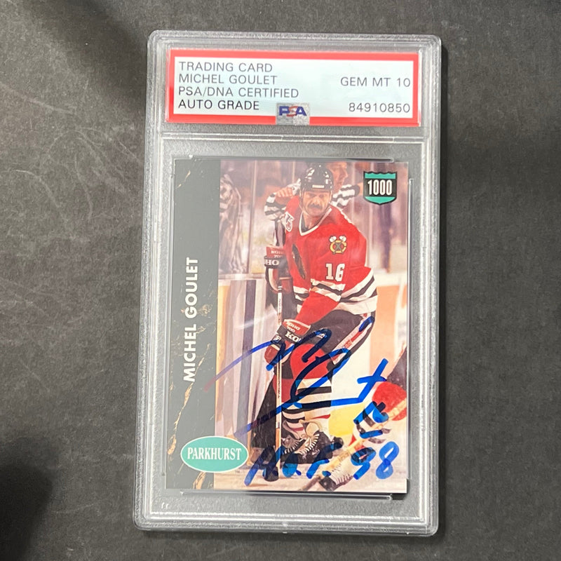 1991-92 Pro Set Parkhurst 1000 #215 Michel Goulet Signed Card AUTO 10 PSA slabbed Blackhawks