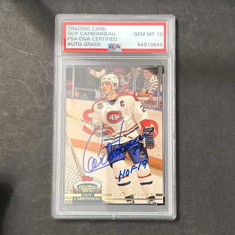 1986 Topps Stadium Club #289 Guy Carbonneau Signed Card AUTO 10 PSA slabbed Montreal Canadiens