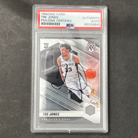 2020-21 Mosaic Basketball #243 Tre Jones Signed Card AUTO PSA/DNA Slabbed RC Spurs