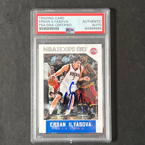 2015-16 NBA Hoops #1 Ersan Ilyasova Signed Card AUTO PSA Slabbed Pistons