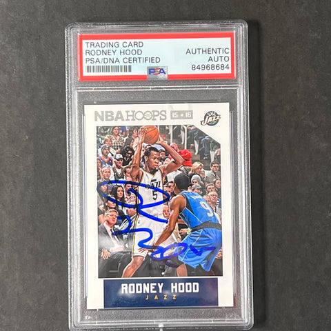 2015-16 NBA Hoops #98 Rodney Hood Signed Card AUTO PSA Slabbed Jazz