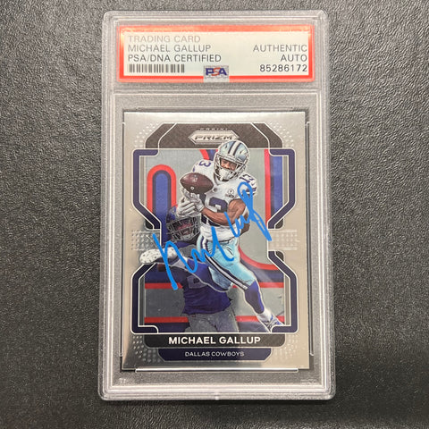 2021 Panini Prizm Football #240 Michael Gallup Signed Card AUTO PSA slabbed Dallas Cowboys