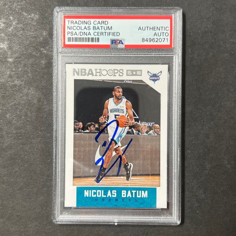 2015-16 NBA Hoops #96 Nicolas Batum Signed Card AUTO PSA Slabbed Hornets