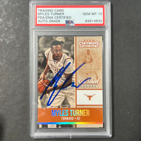 2015-16 Panini Contenders Draft Picks #16 Myles Turner Signed Card AUTO PSA Slabbed Texas / Indiana Pacers