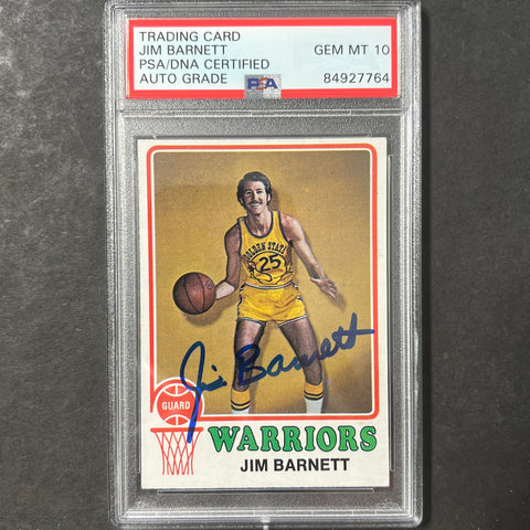 1973-74 TOPPS #108 Jim Barnett Signed Card AUTO 10 PSA Slabbed