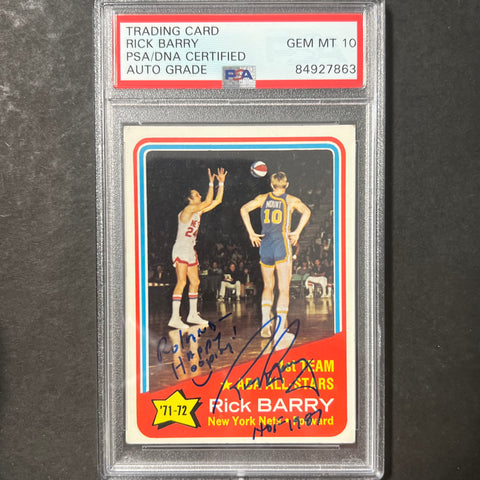 1971-72 Topps #250 Rick Barry Signed Card AUTO 10 PSA Slabbed Nets