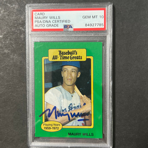 1959-72 Baseball All-Time Greats Maury Wills Signed Card PSA Slabbed AUTO 10 Dodgers