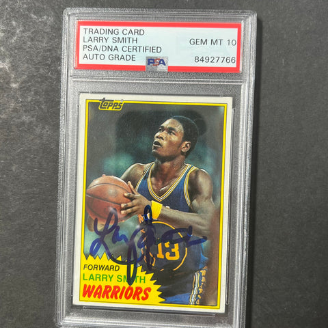 1981-82 Topps #75 Larry Smith Signed Card AUTO 10 PSA Slabbed Warriors