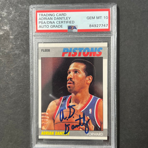 1987-88 Fleer #24 Adrian Dantley Signed Card AUTO 10 PSA Slabbed Pistons