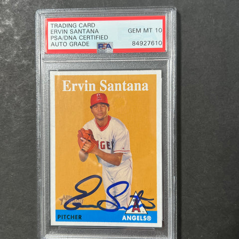 2007-08 Topps Heritage #264 Ervin Santana Signed Card AUTO 10 PSA/DNA Slabbed Angels