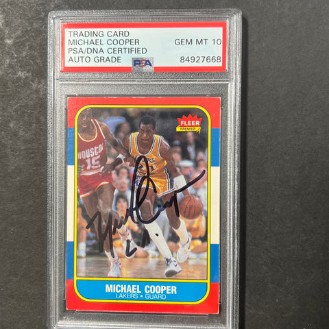 1986 Fleer #17 Michael Cooper Signed Card AUTO 10 PSA Slabbed Lakers