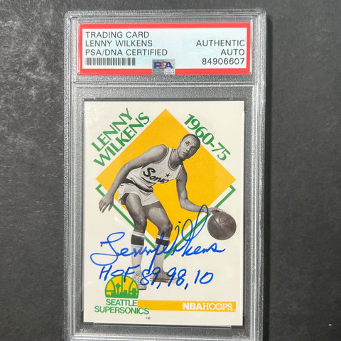 1990-91 NBA Hoops #349 Lenny Wilkens Signed Card Auto PSA Slabbed Cavaliers