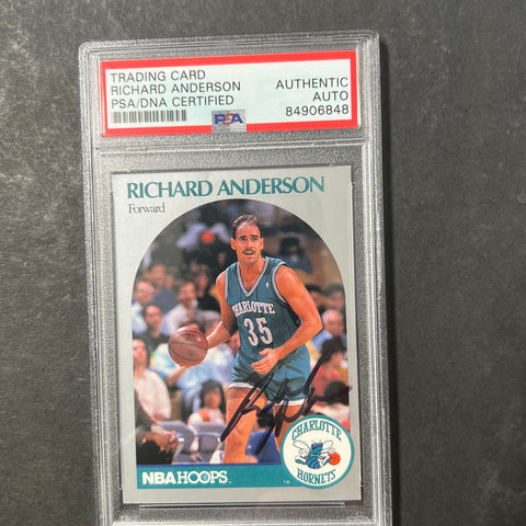 1990-91 NBA Hoops #49 Richard Anderson Signed Card PSA Slabbed Auto Hornets