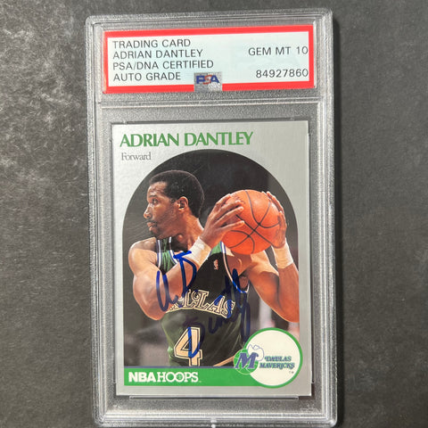1990-91 NBA Hoops #83 Adrian Dantley Signed Card AUTO 10 PSA Slabbed Mavericks