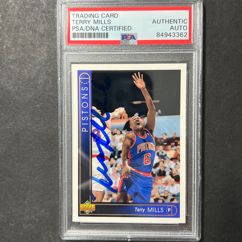 1993 Upper Deck #110 Terry Mills Signed Card AUTO PSA Slabbed Pistons