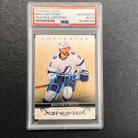 2021-22 Upper Deck Artifacts #86 Brayden Point Signed Card AUTO PSA/DNA slabbed Lightning