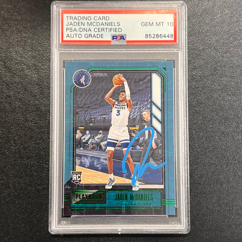 2020-21 Panini Chronicles Playbook #180 Jaden McDaniels Signed Card AUTO 10 PSA/DNA Slabbed RC Timberwolves