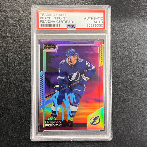 2020-21 O-Pee-Chee Sunset #102 Brayden Point Signed Card AUTO PSA/DNA slabbed Lightning