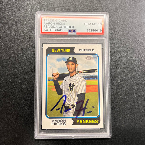 2023 Topps Heritage #75 Aaron Hicks Signed Card PSA/DNA Slabbed AUTO 10 Yankees