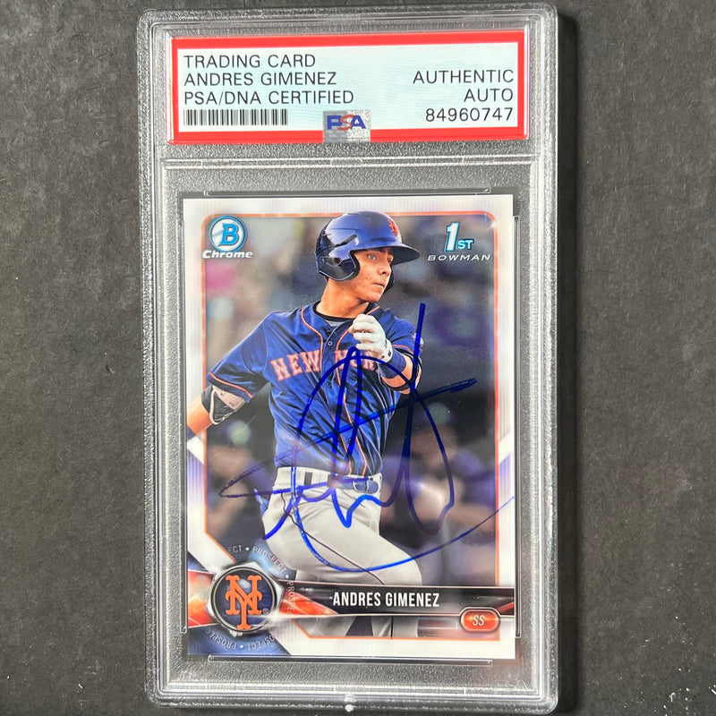 2018 Topps Bowman First Chrome #BCP72 Andres Gimenez Signed Card PSA Slabbed AUTO Cleveland/Mets