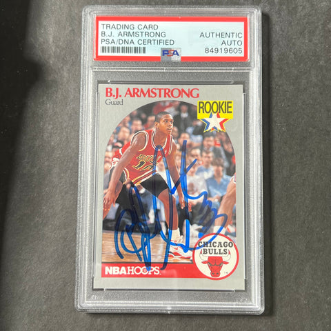 1990 NBA HOOPS #60 B.J. Armstrong Signed Card AUTO PSA Slabbed RC Bulls