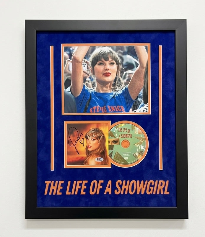 Taylor Swift Signed CD Cover Custom Framed PSA/DNA Knicks The Life of a Showgirl