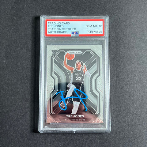 2021 Panini Prizm #291 Tre Jones Signed Card AUTO GRADE 10 PSA/DNA Slabbed RC Spurs