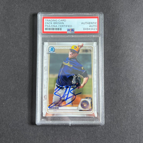 2020 Topps Bowman #BCP-34 Zack Brown Signed Card PSA Slabbed Brewers