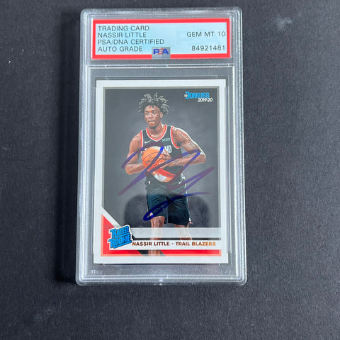 2019-20 Donruss Rated Rookie #223 Nassir Little Signed Rookie Card AUTO 10 PSA Slabbed RC Blazers