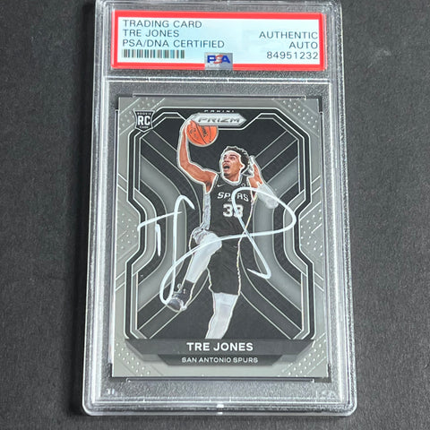 2020-21 Panini Prizm #291 Tre Jones Signed Card AUTO PSA/DNA Slabbed RC Spurs