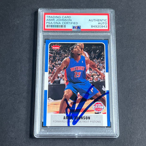 2007-08 Fleer #2 Amir Johnson Signed Card AUTO PSA Slabbed Pistons