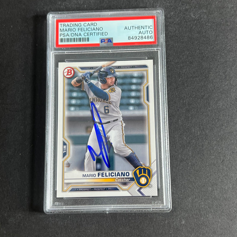 2021 Bowman Prospect #BP-133 Mario Feliciano Signed Card PSA Slabbed Auto Brewers